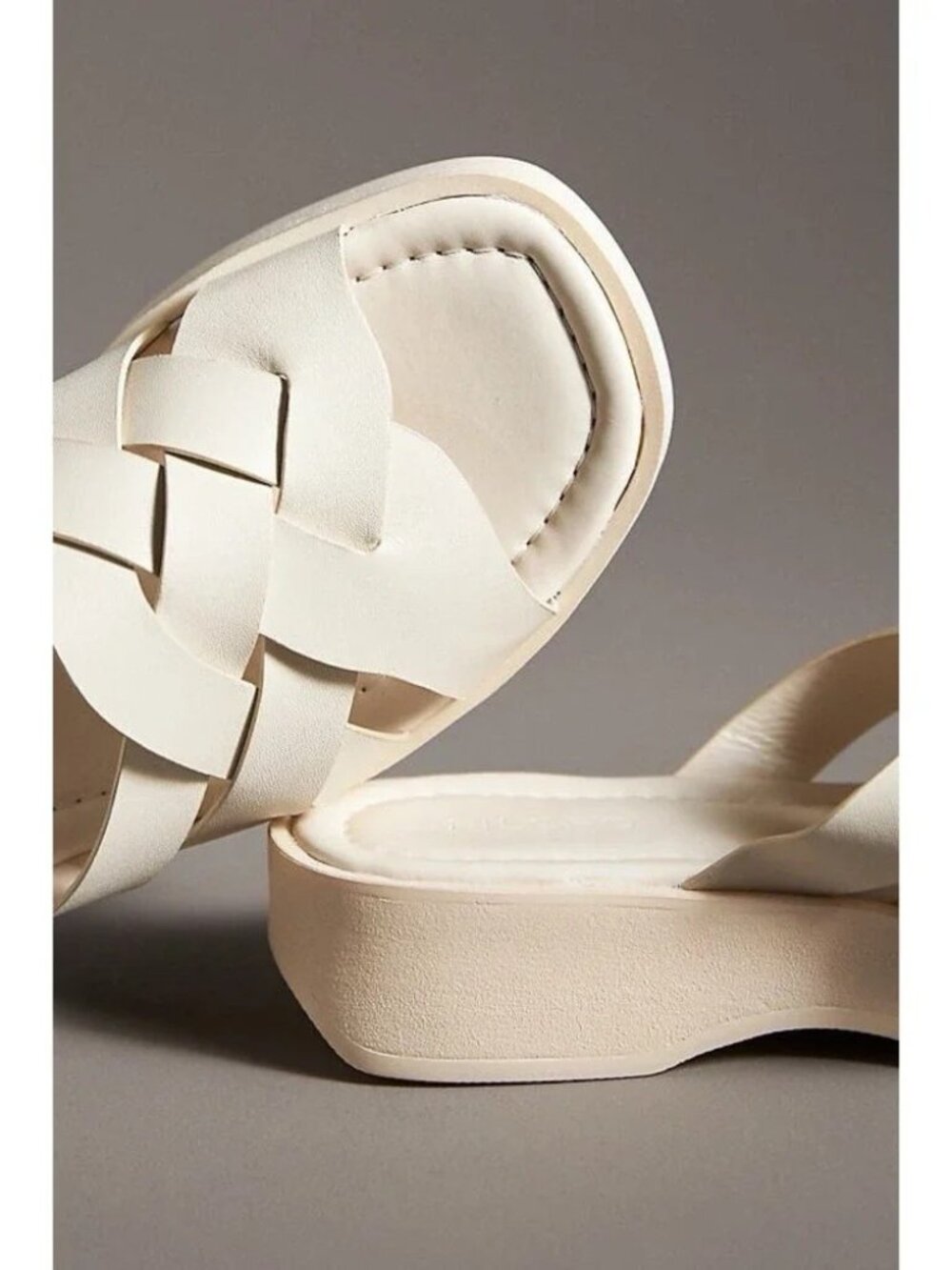 Anthropologie Pilcro Leather Woven Slide Sandals, Cream, Size 39/8.5, NIB - Picture 2 of 15